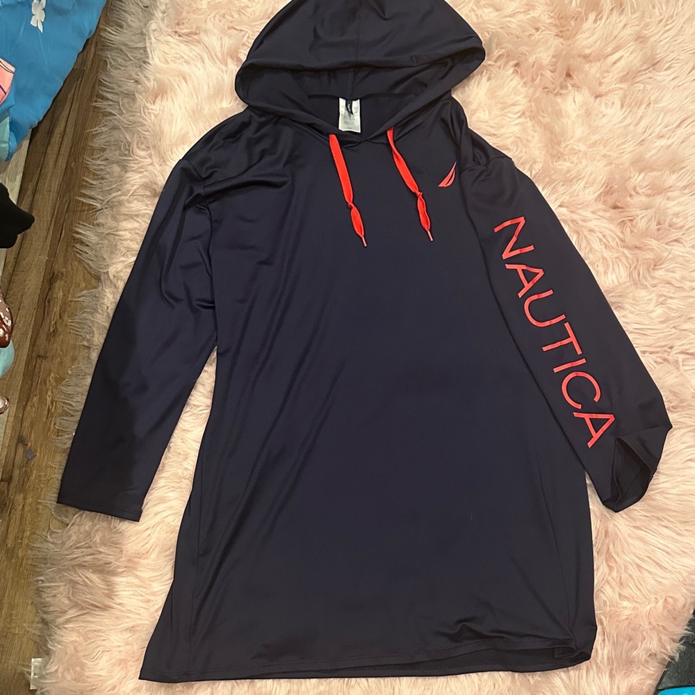 Nautica Dark Blue Hoodie Dress with Red Details